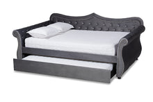 Load image into Gallery viewer, Baxton Studio Abbie Traditional and Transitional Grey Velvet Fabric Upholstered and Crystal Tufted Full Size Daybed with Trundle

