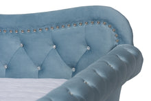 Load image into Gallery viewer, Baxton Studio Abbie Traditional and Transitional Light Blue Velvet Fabric Upholstered and Crystal Tufted Full Size Daybed
