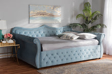 Load image into Gallery viewer, Baxton Studio Abbie Traditional and Transitional Light Blue Velvet Fabric Upholstered and Crystal Tufted Queen Size Daybed
