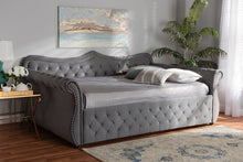 Load image into Gallery viewer, Baxton Studio Abbie Traditional and Transitional Grey Velvet Fabric Upholstered and Crystal Tufted Full Size Daybed
