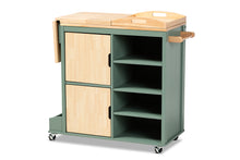 Load image into Gallery viewer, Baxton Studio Dorthy Coastal and Farmhouse Two-tone Dark Green and Natural Wood Kitchen Storage Cart
