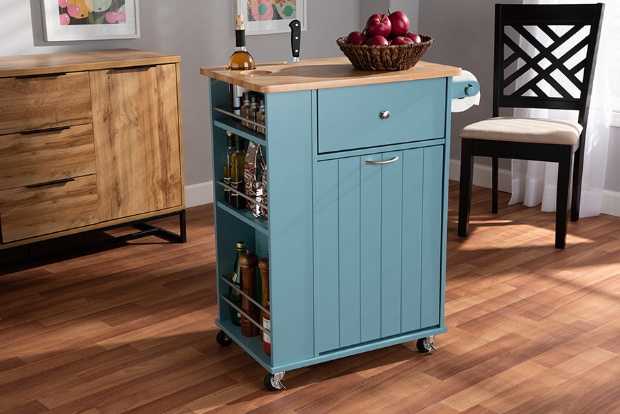 Baxton Studio Liona Modern and Contemporary Sky Blue Finished Wood Kitchen Storage Cart