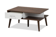 Load image into Gallery viewer, Baxton Studio Merlin Mid-Century Modern Two-Tone Walnut and White Finished 2-Drawer Wood Coffee Table
