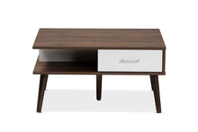 Load image into Gallery viewer, Baxton Studio Merlin Mid-Century Modern Two-Tone Walnut and White Finished 2-Drawer Wood Coffee Table
