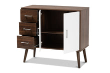 Load image into Gallery viewer, Baxton Studio Leena Mid-Century Modern Two-Tone White and Walnut Brown Finished Wood 3-Drawer Sideboard Buffet
