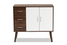 Load image into Gallery viewer, Baxton Studio Leena Mid-Century Modern Two-Tone White and Walnut Brown Finished Wood 3-Drawer Sideboard Buffet
