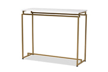 Load image into Gallery viewer, Baxton Studio Renzo Modern and Contemporary Brushed Gold Finished Metal Console Table with Faux Marble Tabletop
