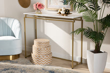 Load image into Gallery viewer, Baxton Studio Renzo Modern and Contemporary Brushed Gold Finished Metal Console Table with Faux Marble Tabletop
