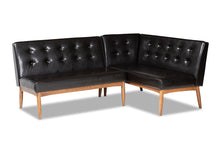 Load image into Gallery viewer, Baxton Studio Arvid Mid-Century Modern Dark Brown Faux Leather Upholstered 2-Piece Wood Dining Nook Banquette Set
