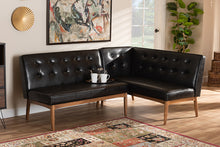 Load image into Gallery viewer, Baxton Studio Arvid Mid-Century Modern Dark Brown Faux Leather Upholstered 2-Piece Wood Dining Nook Banquette Set
