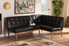 Load image into Gallery viewer, Baxton Studio Arvid Mid-Century Modern Dark Brown Faux Leather Upholstered 2-Piece Wood Dining Nook Banquette Set
