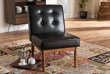Load image into Gallery viewer, Baxton Studio Arvid Mid-Century Modern Dark Brown Faux Leather Upholstered Wood Dining Chair

