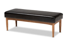Load image into Gallery viewer, Baxton Studio Arvid Mid-Century Modern Dark Brown Faux Leather Upholstered Wood Dining Bench
