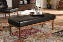 Load image into Gallery viewer, Baxton Studio Arvid Mid-Century Modern Dark Brown Faux Leather Upholstered Wood Dining Bench
