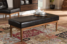Load image into Gallery viewer, Baxton Studio Arvid Mid-Century Modern Dark Brown Faux Leather Upholstered Wood Dining Bench
