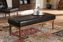 Load image into Gallery viewer, Baxton Studio Arvid Mid-Century Modern Dark Brown Faux Leather Upholstered Wood Dining Bench

