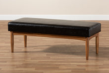 Load image into Gallery viewer, Baxton Studio Arvid Mid-Century Modern Dark Brown Faux Leather Upholstered Wood Dining Bench
