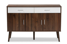 Load image into Gallery viewer, Baxton Studio Leena Mid-Century Modern Two-Tone White and Walnut Brown Finished Wood 2-Drawer Sideboard Buffet
