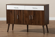 Load image into Gallery viewer, Baxton Studio Leena Mid-Century Modern Two-Tone White and Walnut Brown Finished Wood 2-Drawer Sideboard Buffet
