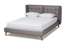 Load image into Gallery viewer, Baxton Studio Gretchen Modern and Contemporary Grey Fabric Upholstered and Walnut Brown Finished Wood King Size Platform Wingback Bed
