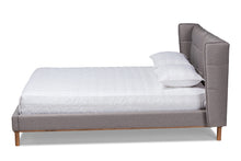 Load image into Gallery viewer, Baxton Studio Gretchen Modern and Contemporary Grey Fabric Upholstered and Walnut Brown Finished Wood Queen Size Platform Wingback Bed

