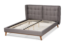 Load image into Gallery viewer, Baxton Studio Gretchen Modern and Contemporary Grey Fabric Upholstered and Walnut Brown Finished Wood Queen Size Platform Wingback Bed
