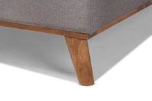 Load image into Gallery viewer, Baxton Studio Gretchen Modern and Contemporary Grey Fabric Upholstered and Walnut Brown Finished Wood Queen Size Platform Wingback Bed
