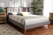 Load image into Gallery viewer, Baxton Studio Gretchen Modern and Contemporary Grey Fabric Upholstered and Walnut Brown Finished Wood King Size Platform Wingback Bed
