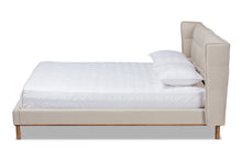 Load image into Gallery viewer, Baxton Studio Gretchen Modern and Contemporary Light Beige Fabric Upholstered and Walnut Brown Finished Wood King Size Platform Wingback Bed
