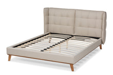 Load image into Gallery viewer, Baxton Studio Gretchen Modern and Contemporary Light Beige Fabric Upholstered and Walnut Brown Finished Wood Queen Size Platform Wingback Bed
