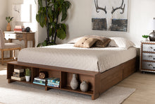 Load image into Gallery viewer, Baxton Studio Arthur Modern Rustic Ash Walnut Brown Finished Wood Queen Size Platform Bed with Built-In Shelves
