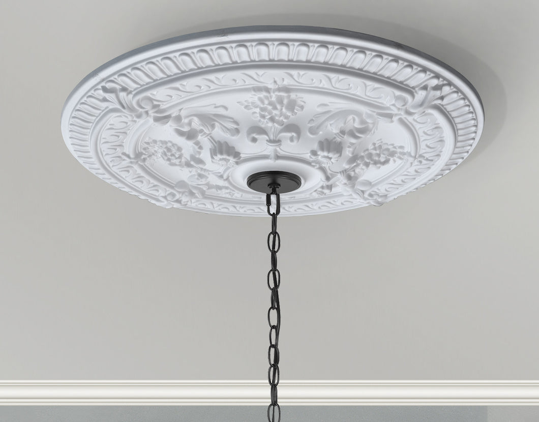 White Scroll Rose Chandelier Ceiling Medallion 28 Inch Dia