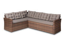 Load image into Gallery viewer, Baxton Studio Angela Modern and Contemporary Grey Fabric Upholstered and Brown Finished 4-Piece Woven Rattan Outdoor Patio Set
