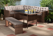 Load image into Gallery viewer, Baxton Studio Angela Modern and Contemporary Grey Fabric Upholstered and Brown Finished 4-Piece Woven Rattan Outdoor Patio Set
