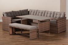 Load image into Gallery viewer, Baxton Studio Angela Modern and Contemporary Grey Fabric Upholstered and Brown Finished 4-Piece Woven Rattan Outdoor Patio Set
