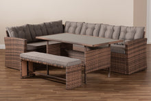 Load image into Gallery viewer, Baxton Studio Angela Modern and Contemporary Grey Fabric Upholstered and Brown Finished 4-Piece Woven Rattan Outdoor Patio Set
