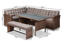 Load image into Gallery viewer, Baxton Studio Angela Modern and Contemporary Grey Fabric Upholstered and Brown Finished 4-Piece Woven Rattan Outdoor Patio Set
