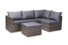 Load image into Gallery viewer, Baxton Studio Pamela Modern and Contemporary Grey Polyester Upholstered and Brown Finished 4-Piece Woven Rattan Outdoor Patio Set
