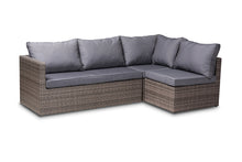 Load image into Gallery viewer, Baxton Studio Pamela Modern and Contemporary Grey Polyester Upholstered and Brown Finished 4-Piece Woven Rattan Outdoor Patio Set
