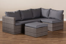 Load image into Gallery viewer, Baxton Studio Pamela Modern and Contemporary Grey Polyester Upholstered and Brown Finished 4-Piece Woven Rattan Outdoor Patio Set
