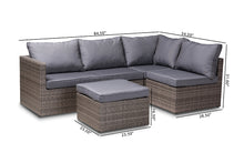 Load image into Gallery viewer, Baxton Studio Pamela Modern and Contemporary Grey Polyester Upholstered and Brown Finished 4-Piece Woven Rattan Outdoor Patio Set
