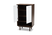 Load image into Gallery viewer, Baxton Studio Meike Mid-Century Modern Two-Tone Walnut Brown and White Finished Wood 2-Door Shoe Cabinet
