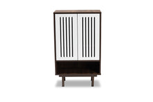 Load image into Gallery viewer, Baxton Studio Meike Mid-Century Modern Two-Tone Walnut Brown and White Finished Wood 2-Door Shoe Cabinet
