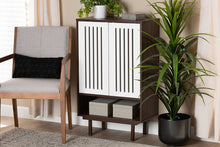 Load image into Gallery viewer, Baxton Studio Meike Mid-Century Modern Two-Tone Walnut Brown and White Finished Wood 2-Door Shoe Cabinet
