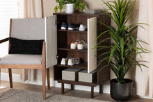 Load image into Gallery viewer, Baxton Studio Meike Mid-Century Modern Two-Tone Walnut Brown and White Finished Wood 2-Door Shoe Cabinet
