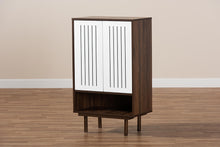Load image into Gallery viewer, Baxton Studio Meike Mid-Century Modern Two-Tone Walnut Brown and White Finished Wood 2-Door Shoe Cabinet
