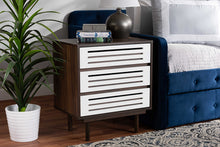 Load image into Gallery viewer, Baxton Studio Meike Mid-Century Modern Two-Tone Walnut Brown and White Finished Wood 3-Drawer Nightstand
