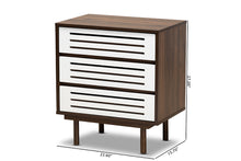 Load image into Gallery viewer, Baxton Studio Meike Mid-Century Modern Two-Tone Walnut Brown and White Finished Wood 3-Drawer Nightstand
