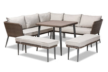 Load image into Gallery viewer, Baxton Studio Lillian Modern and Contemporary Light Grey Upholstered and Brown Finished 5-Piece Woven Rattan Outdoor Patio Set
