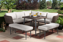 Load image into Gallery viewer, Baxton Studio Lillian Modern and Contemporary Light Grey Upholstered and Brown Finished 5-Piece Woven Rattan Outdoor Patio Set
